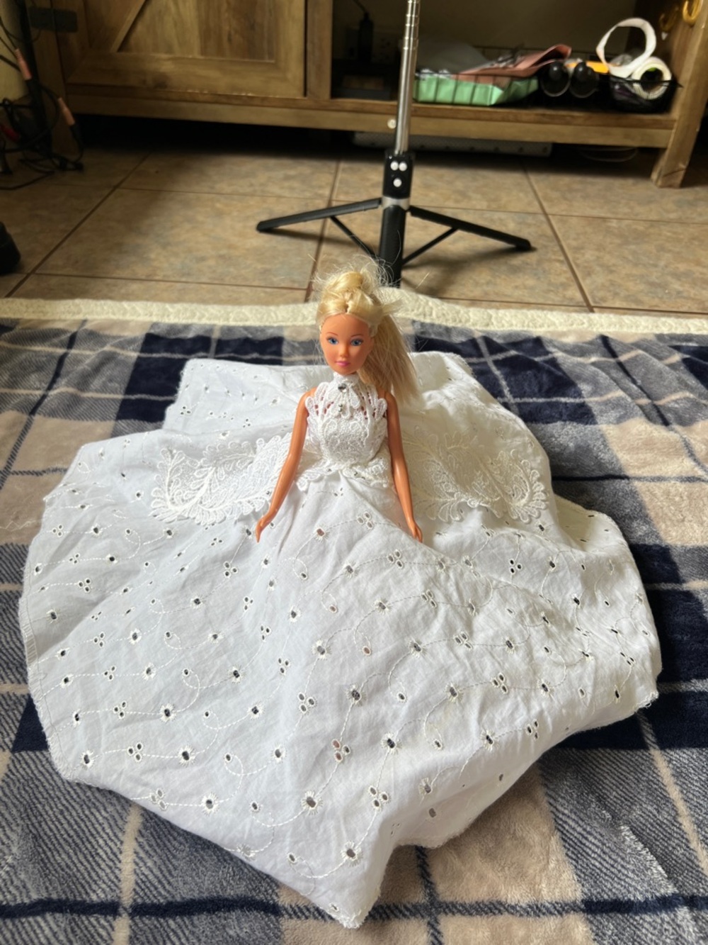 Vintage 1990 STEFFI LOVE White Eyelet Lace Doll Dress with High Neck